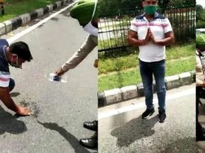 Meludah Sembarangan, Pemotor Ini Kena Hukum Bersihkan Pakai Tangan