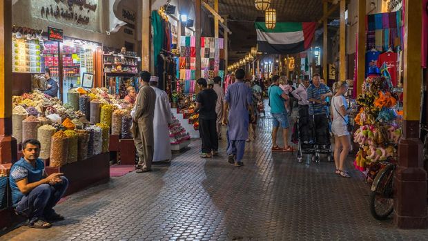 Dubai spice souk in Deira district. Dubai, UAE United Arab Emirates, January 2017