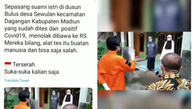 Pasutri di Kabupaten Madiun menolak Bupati H Ahmad Dawami dan petugas gabungan mengevakuasi anaknya yang positif Corona. Pasien positif Corona itu dari klaster Temboro.