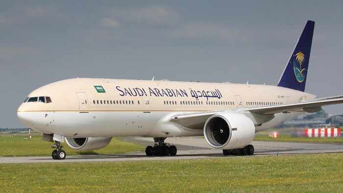 Saudi Airlines Prague, Czech Republic - July 20, 2010: B777 Saudia Arabia taxi to takes off PRG Airport