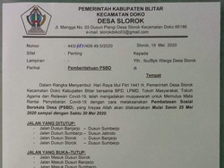 Jelang Lebaran, Beredar Surat Edaran Pembatasan Sosial Berskala Desa di Blitar