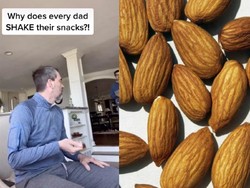 Kocak! Netizen Soroti Kebiasaan Ayahnya Goyangkan Tangan Sebelum Makan Kacang