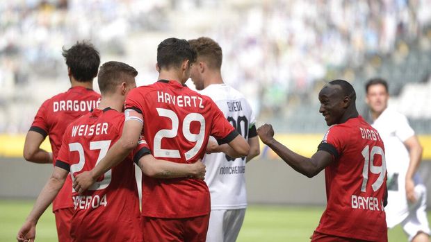 Kai Havertz usai mencetak gol kedua ke gawang Gladbach. (Ina Fassbender Pool Photo via AP)