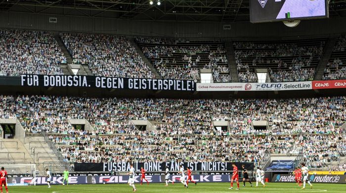Borussia Monchengladbach vs Bayer Leverkusen MOENCHENGLADBACH, GERMANY - MAY 23: A banner reading