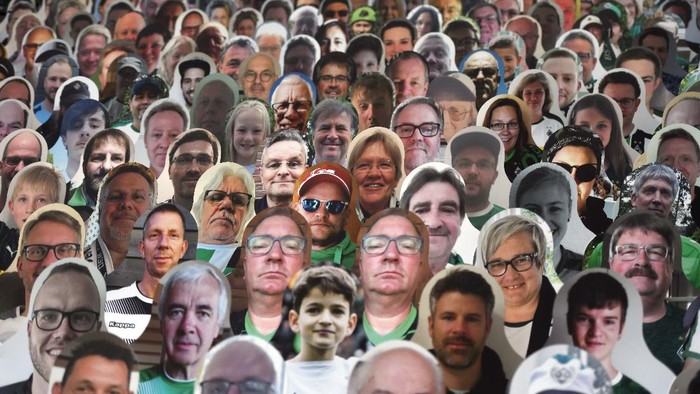 MOENCHENGLADBACH, GERMANY - MAY 23: Cardboard cuts outs of fans are seen inside the stadium prior to the Bundesliga match between Borussia Moenchengladbach and Bayer 04 Leverkusen at Borussia-Park on May 23, 2020 in Moenchengladbach, Germany. (Photo by Ina Fassbender/Pool via Getty Images)