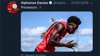 Cuitan Alphonso Davies saat hendak berlari di awal musim dimunculkan lagi. (Foto: screenshot Internet/Twitter)