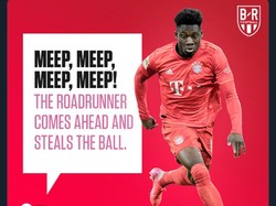 Dalam kemenangan Bayern atas Dortmund, salah satu aksi yang mencuri perhatian adalah lari kencang Davies saat mengejar Erling Haaland. Mueller menyamakan rekannya dengan Road Runner. (Foto: screenshot Internet/Twitter)