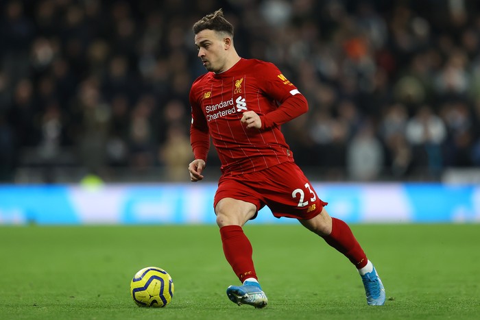 LONDON, ENGLAND - JANUARY 11: Xherdan Shaqiri of Liverpool in action during the Premier League match between Tottenham Hotspur and Liverpool FC at Tottenham Hotspur Stadium on January 11, 2020 in London, United Kingdom. (Photo by Richard Heathcote/Getty Images)