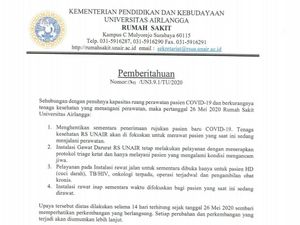 Beredar Surat Edaran RS Unair Tak Terima Rujukan Pasien Corona Karena Penuh