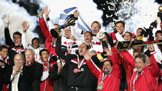Sao Paulo merayakan gelar juara Piala Dunia Antarklub 2005. 
