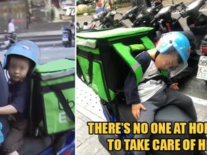 Viral! Ayah Ajak Putranya Keliling Antar Pesanan Makanan Sampai Terkantuk-kantuk