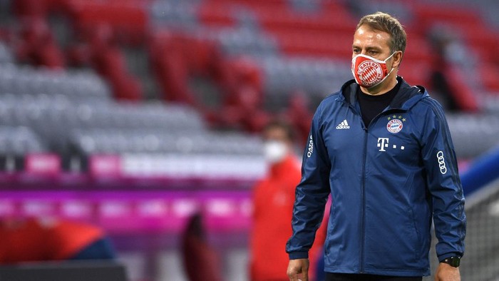 MUNICH, GERMANY - MAY 30: Hans-Dieter Flick, Head Coach of Bayern Munich reacts after the Bundesliga match between FC Bayern Muenchen and Fortuna Duesseldorf at Allianz Arena on May 30, 2020 in Munich, Germany. (Photo by Christof Stache/Pool via Getty Images)