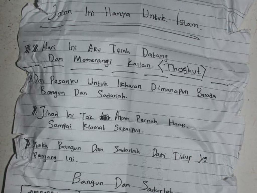 Polisi Temukan Surat Ancaman dari Terduga Teroris Penyerang Polsek, Ini Isinya Polisi Temukan Surat Ancaman dari Terduga Teroris Penyerang Polsek, Ini Isinya