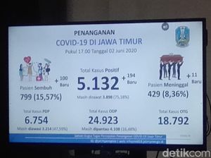 Tambah 194, Total Hari Ini Pasien Positif Corona di Jatim Jadi 5.132