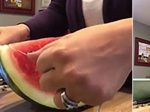 Pakai Sehelai Benang, Begini Trik Praktis Potong Semangka