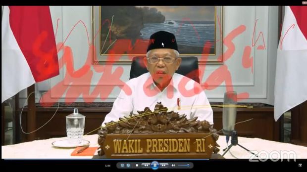 Ma'ruf Amin di Ganggu di ZOOM Ada pihak yang mengganggu saat Wapres Ma'ruf Amin bicara dalam webinar nasional dengan tema Ekonomi di Indonesia: Kebijakan Strategis Pemerintah Menuju New Normal Life lewat aplikasi Zoom ,Kamis (4/6)