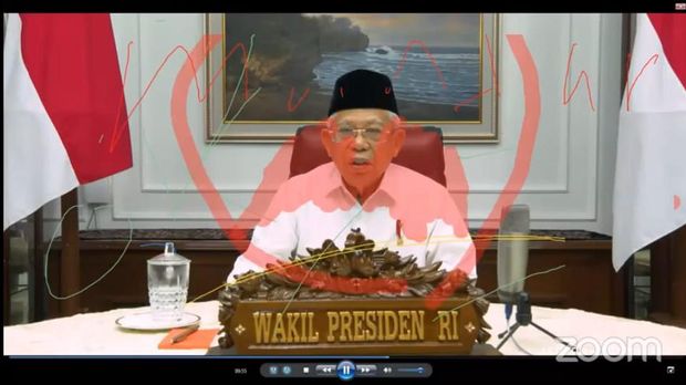 Ma'ruf Amin di Ganggu di ZOOM Ada pihak yang mengganggu saat Wapres Ma'ruf Amin bicara dalam webinar nasional dengan tema Ekonomi di Indonesia: Kebijakan Strategis Pemerintah Menuju New Normal Life lewat aplikasi Zoom ,Kamis (4/6)