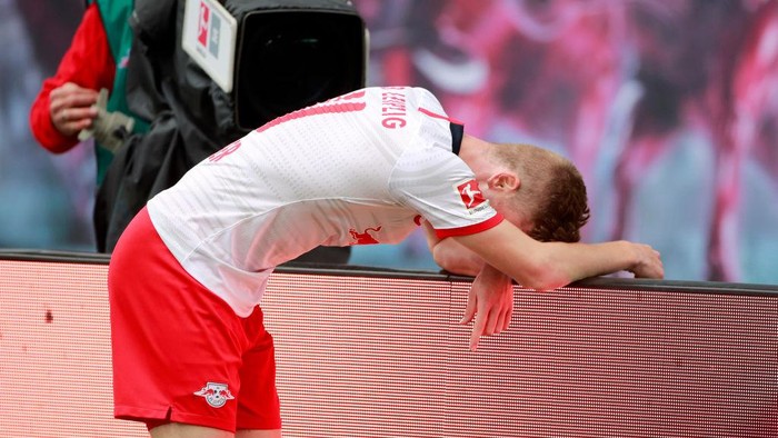 LEIPZIG, GERMANY - JUNE 06: Timo Werner of RB Leipzig reacts during the Bundesliga match between RB Leipzig and SC Paderborn 07 at Red Bull Arena on June 6, 2020 in Leipzig, Germany. (Photo by Hannibal Hanschke/Pool via Getty Images)