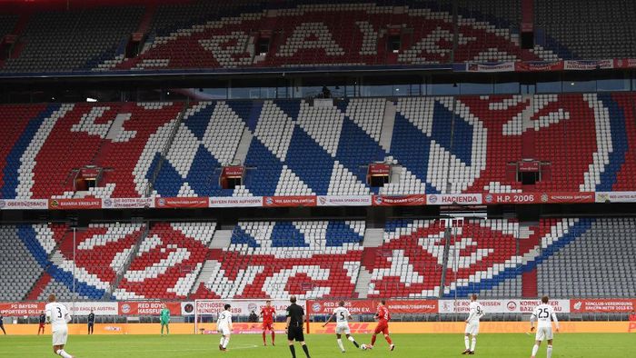 Bayern Munich MUNICH, GERMANY - MAY 23: General view inside the stadium during the Bundesliga match between FC Bayern Muenchen and Eintracht Frankfurt at Allianz Arena on May 23, 2020 in Munich, Germany. (Photo by Andreas Gebert/Pool via Getty Images)