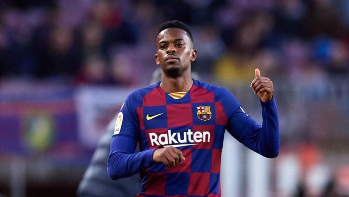BARCELONA, SPAIN - MARCH 07: Nelson Semedo of FC Barcelona gives his thumb up during the Liga match between FC Barcelona and Real Sociedad at Camp Nou on March 07, 2020 in Barcelona, Spain. (Photo by Alex Caparros/Getty Images)