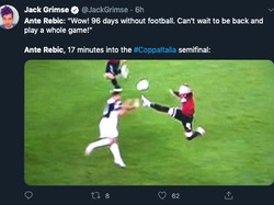 Ante Rebic dikartu merah akibat tendangan kunfunya ke Danilo. (Foto: internet/Twitter)
