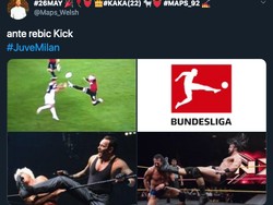 Rebic terinspirasi logo Bundesliga atau Smackdown? (Foto: internet/Twitter)