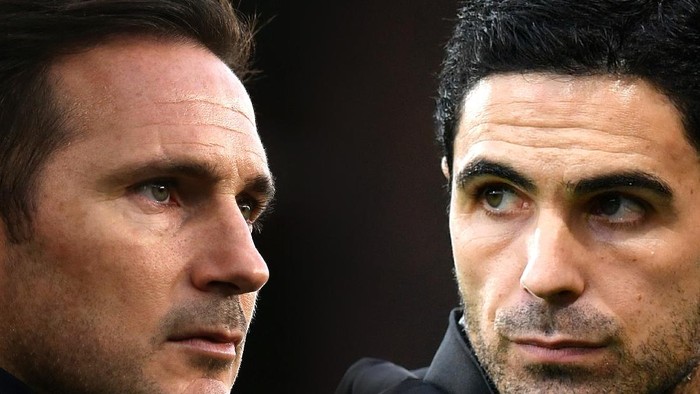 FILE PHOTO (EDITORS NOTE: COMPOSITE OF IMAGES - Image numbers 1183588211,1196044327 - GRADIENT ADDED) In this composite image a comparison has been made between Frank Lampard, Manager of Chelsea (L) and Mikel Arteta, Manager of Arsenal . Chelsea and Arsenal meet in a Premier League fixture on January 21, 2020 at Stamford Bridge in London.   ***LEFT IMAGE***  BURNLEY, ENGLAND - OCTOBER 26: Frank Lampard, Manager of Chelsea looks on prior to the Premier League match between Burnley FC and Chelsea FC at Turf Moor on October 26, 2019 in Burnley, United Kingdom. (Photo by Jan Kruger/Getty Images) ***RIGHT IMAGE***  BOURNEMOUTH, ENGLAND - DECEMBER 26: Mikel Arteta, Manager of Arsenal looks on during the Premier League match between AFC Bournemouth and Arsenal FC at Vitality Stadium on December 26, 2019 in Bournemouth, United Kingdom. (Photo by Dan Mullan/Getty Images)