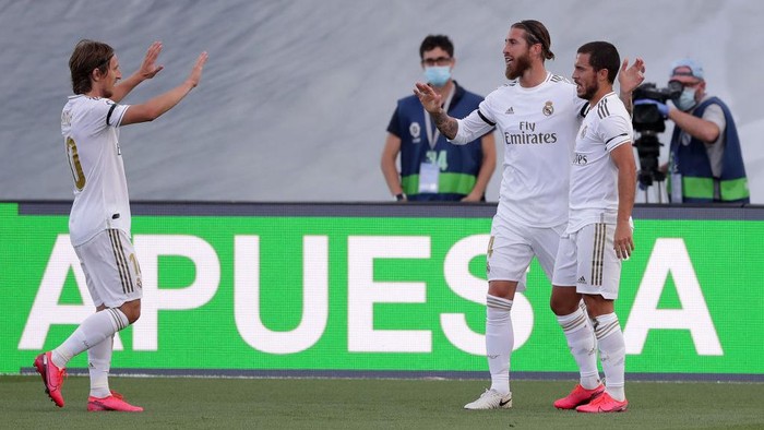 Real Madrid mengalahkan Eibar dalam lanjutan Liga Spanyol di Estadio Alfredo Di Stefano, Senin (15/6/2020) dini hari WIB. Skuat asuhan Zinedine Zidane itu menang 3-1.