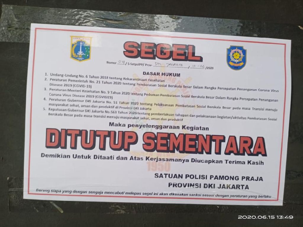 Melanggar PSBB, Sejumlah Tempat Wisata Jakarta Disegel
