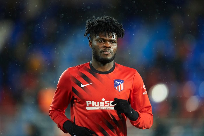 EIBAR, SPAIN - JANUARY 18: Thomas Teye Partey of Club Atletico de Madrid looks on during warm up prior to the Liga match between SD Eibar SAD and Club Atletico de Madrid at Ipurua Municipal Stadium on January 18, 2020 in Eibar, Spain. (Photo by Juan Manuel Serrano Arce/Getty Images)