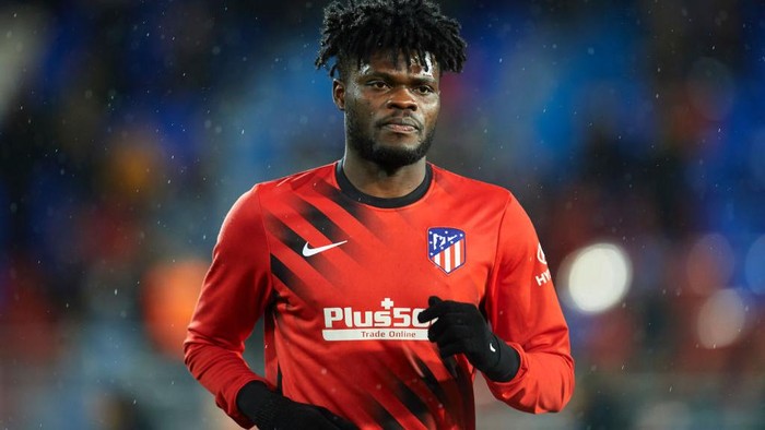 EIBAR, SPAIN - JANUARY 18: Thomas Teye Partey of Club Atletico de Madrid looks on during warm up prior to the Liga match between SD Eibar SAD and Club Atletico de Madrid at Ipurua Municipal Stadium on January 18, 2020 in Eibar, Spain. (Photo by Juan Manuel Serrano Arce/Getty Images)