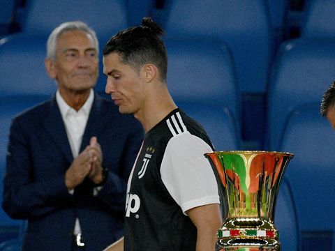 ROME, ITALY - JUNE 17:  Juventus' player Cristiano Ronaldo passing near the trophy disappointed after the Coppa Italia Final match between Juventus and SSC Napoli winner at Olimpico Stadium on June 17, 2020 in Rome, Italy.  (Photo by Marco Rosi/Getty Images)
