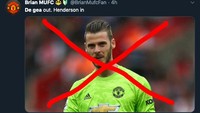 De Gea coret. Netizen ini minta Dean Henderson saja yang jadi kiper utama MU musim depan. (Foto: internet/Twitter)
