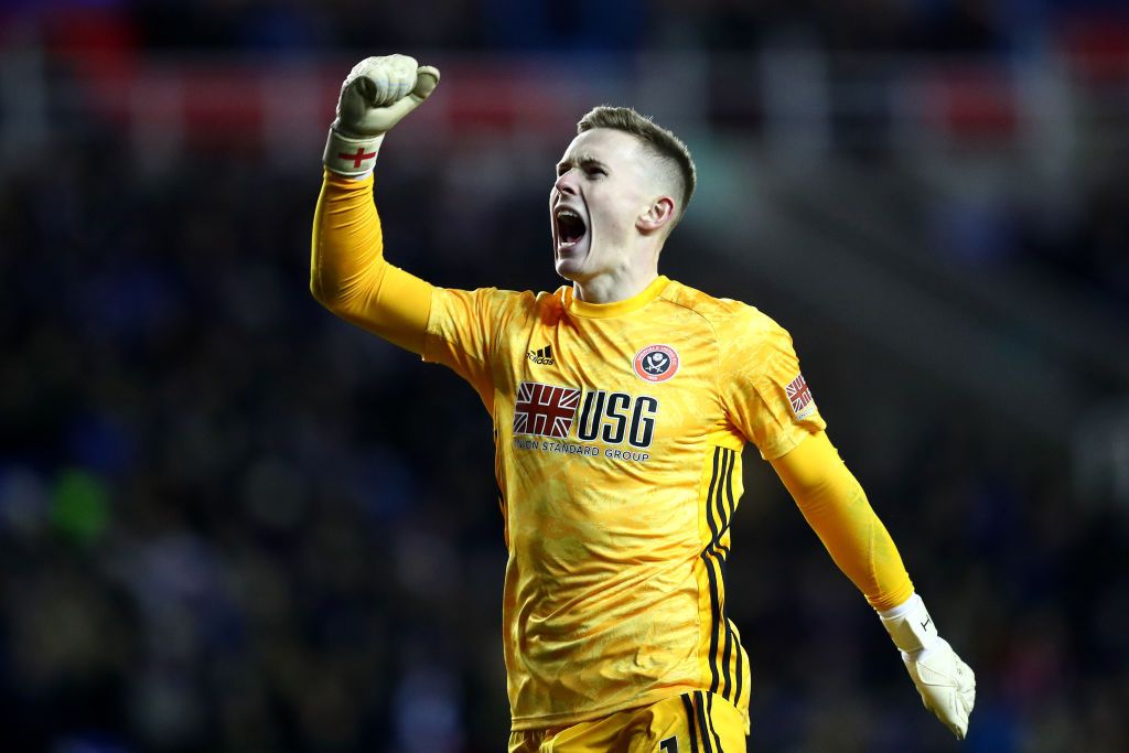 READING, ENGLAND - MARCH 03: Dean Henderson of Sheffield United celebrates his sides second goal scored by Billy Sharp (Not pictured) during the FA Cup Fifth Round match between Reading FC and Sheffield United at Madejski Stadium on March 03, 2020 in Reading, England. (Photo by Dan Istitene/Getty Images)