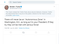 Ancam Pakai Kekerasan ke Demonstran, Cuitan Trump Disentil Twitter Lagi