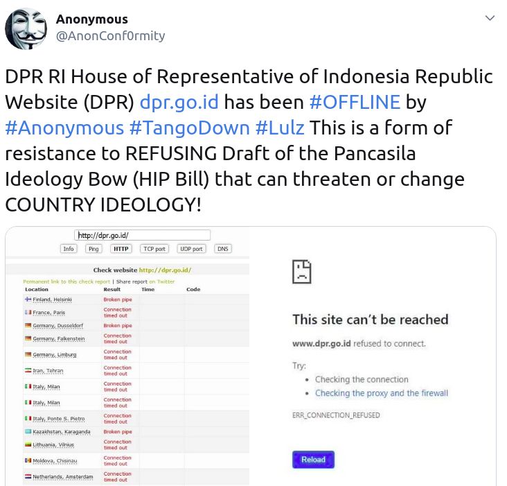 Tweet tentang situs DPR (tangkapan layar)