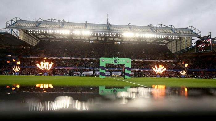 LONDON, ENGLAND - DECEMBER 26: A general view of Stanford Bridge as fireworks are set off prior to the Premier League match between Chelsea FC and Southampton FC at Stamford Bridge on December 26, 2019 in London, United Kingdom. (Photo by Marc Atkins/Getty Images)
