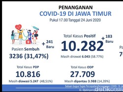 Kasus Positif COVID-19 di Jatim Tembus 10.282, Pasien Sembuh 3.236 Orang