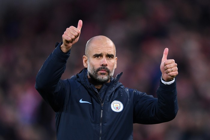 LIVERPOOL, ENGLAND - OCTOBER 07:  Josep Guardiola, Manager of Manchester City acknowledges the fans after the Premier League match between Liverpool FC and Manchester City at Anfield on October 7, 2018 in Liverpool, United Kingdom.  (Photo by Laurence Griffiths/Getty Images)