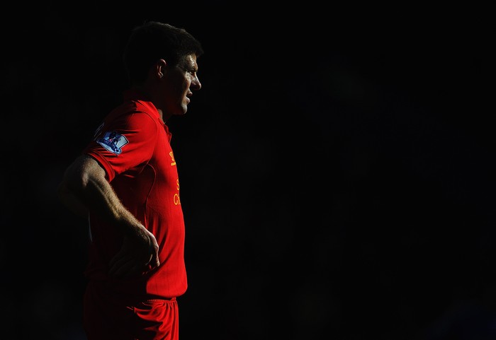 LIVERPOOL, ENGLAND - APRIL 21:  Steven Gerrard of Liverpool looks on during the Barclays Premier League match between Liverpool and Chelsea at Anfield on April 21, 2013 in Liverpool, England.  (Photo by Michael Regan/Getty Images)