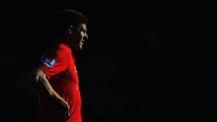LIVERPOOL, ENGLAND - APRIL 21:  Steven Gerrard of Liverpool looks on during the Barclays Premier League match between Liverpool and Chelsea at Anfield on April 21, 2013 in Liverpool, England.  (Photo by Michael Regan/Getty Images)