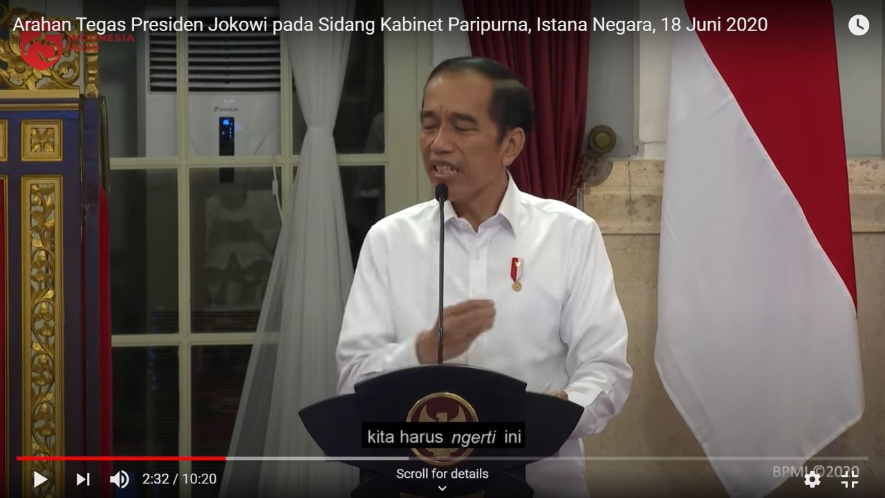 Ekspresi Jokowi dianalisis pakar gestur. (Tangkapan layar kanal YouTube Setpres RI)