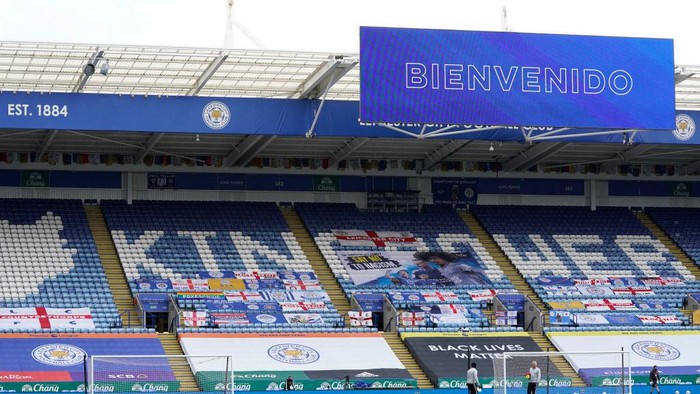LEICESTER, ENGLAND - JUNE 28: General view inside the stadium ahead of the FA Cup Fifth Quarter Final match between Leicester City and Chelsea FC at The King Power Stadium on June 28, 2020 in Leicester, England. (Photo by Tim Keeton/Pool via Getty Images)