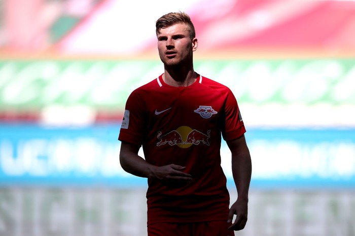 AUGSBURG, GERMANY - JUNE 27: Timo Werner of Leipzig looks on during the Bundesliga match between FC Augsburg and RB Leipzig at WWK-Arena on June 27, 2020 in Augsburg, Germany. (Photo by Alexander Hassenstein/Getty Images)