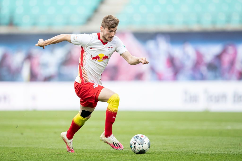 AUGSBURG, GERMANY - JUNE 27: Timo Werner of Leipzig looks on during the Bundesliga match between FC Augsburg and RB Leipzig at WWK-Arena on June 27, 2020 in Augsburg, Germany. (Photo by Alexander Hassenstein/Getty Images)