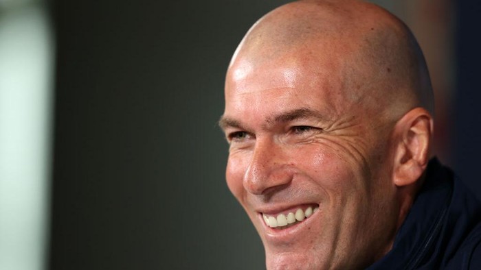 MADRID, SPAIN - FEBRUARY 25: Zinedine Zidane, Head Coach of Real Madrid reacts during a press conference ahead of their UEFA Champions League round of 16 first leg match against Manchester City at Valdebebas training ground on February 25, 2020 in Madrid, Spain. (Photo by Angel Martinez/Getty Images)