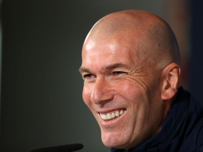 MADRID, SPAIN - FEBRUARY 25: Zinedine Zidane, Head Coach of Real Madrid reacts during a press conference ahead of their UEFA Champions League round of 16 first leg match against Manchester City at Valdebebas training ground on February 25, 2020 in Madrid, Spain. (Photo by Angel Martinez/Getty Images)