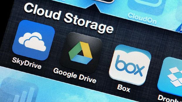 Hong Kong , Hong Kong, - May 1, 2013: Mobile apllcation of cloud storage for SkyDrive, Google Drive, Box, Dropbox