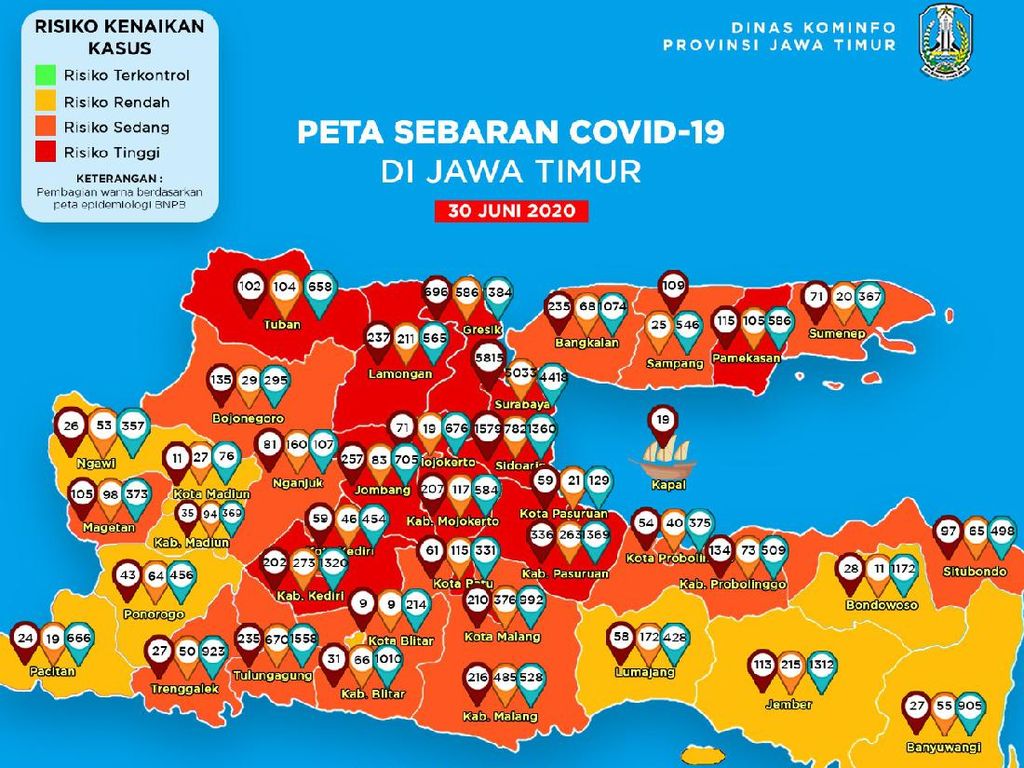 Masih 13 Daerah di Jatim yang Berstatus Zona Merah Masih 13 Daerah di Jatim yang Berstatus Zona Merah
