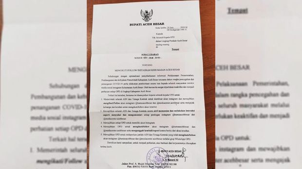 Surat edaran Bupati Aceh Besar soal ASN wajib punya akun instagram.